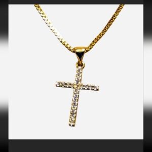 18k Gold Filled Cross + Box Chain Necklace (18") Womens Jewelry